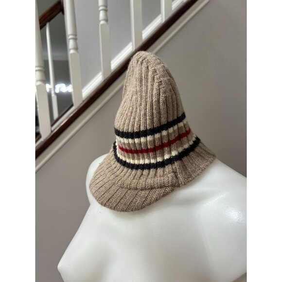 BURBERRY London Brimmed Lambswool Wool Hat Cap Beanie Brit Print Stripe Y2K - Picture 7 of 8